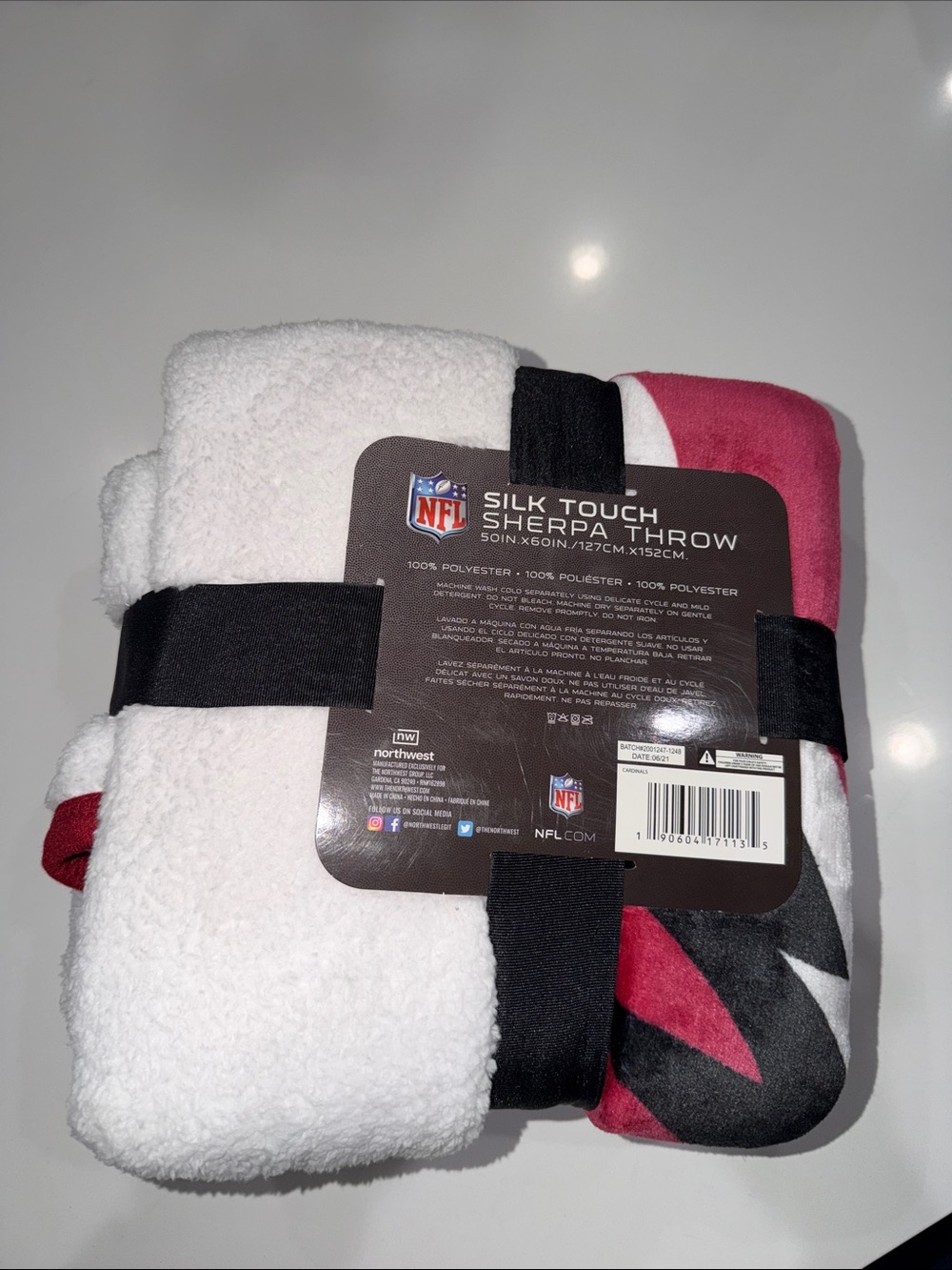 NFL Arizona Cardinals Silk Touch Sherpa Throw - Red, White, Black - Picture 2 of 2